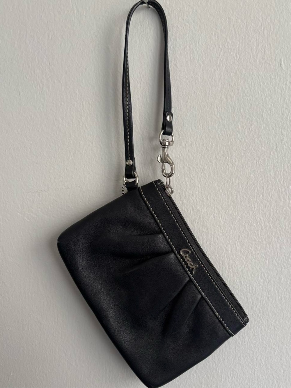 Coach Black Leather Pleated Wristlet